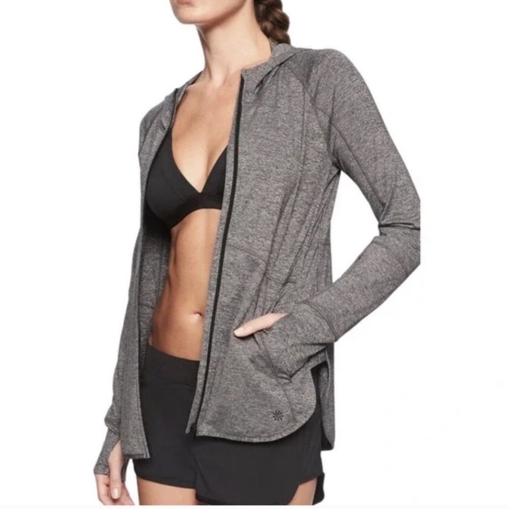 Athleta Baja UPF Heather Gray Hooded Full Zip Active Lightweight Jacket Small